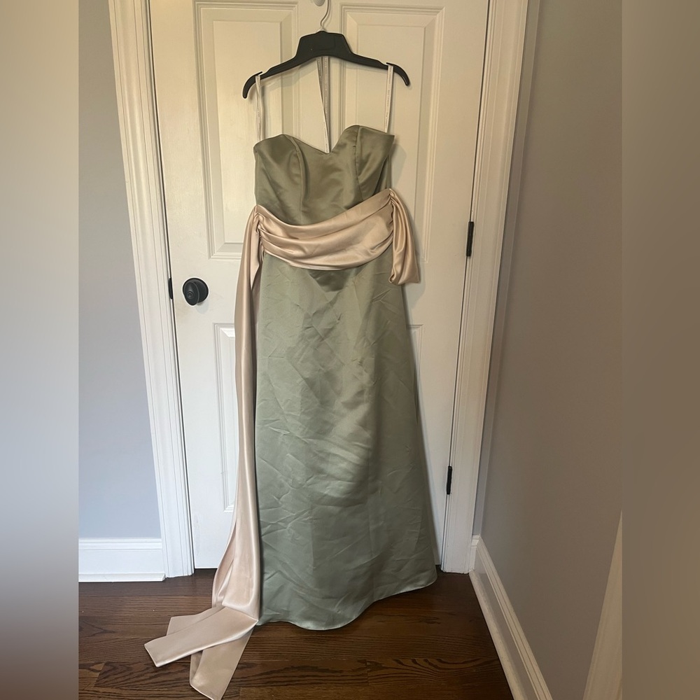 Bill Levkoff Strapless Dress in Sage and Cream